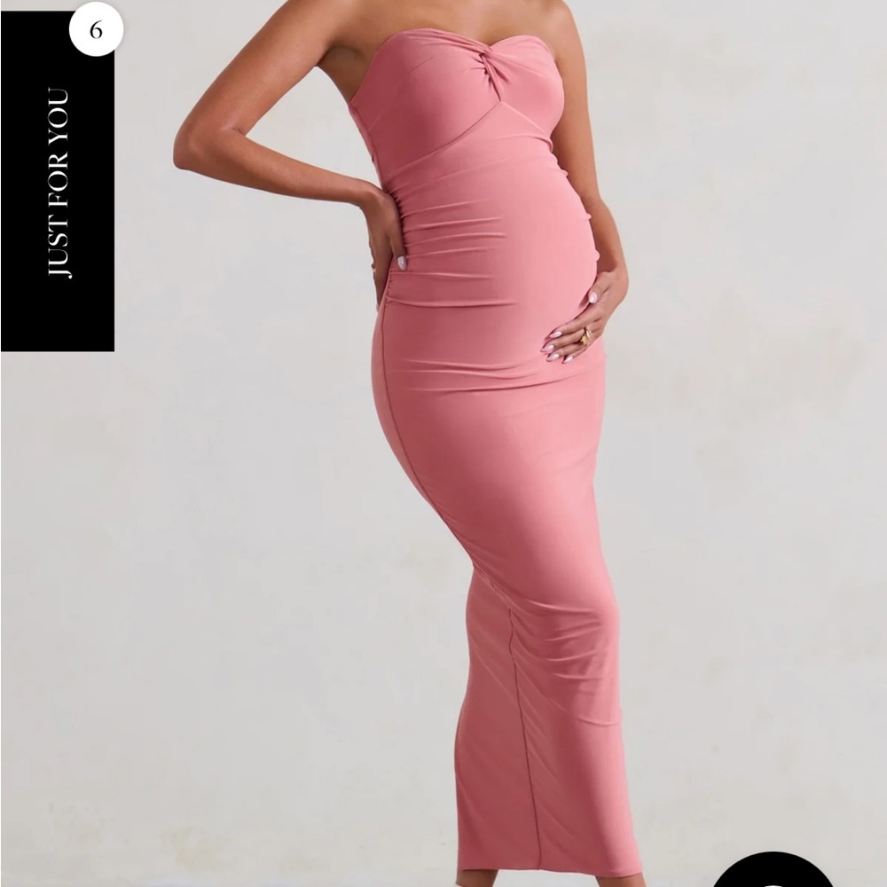 Club L London Evita Pink Maternity Sweetheart Twist Detail Midi Dress